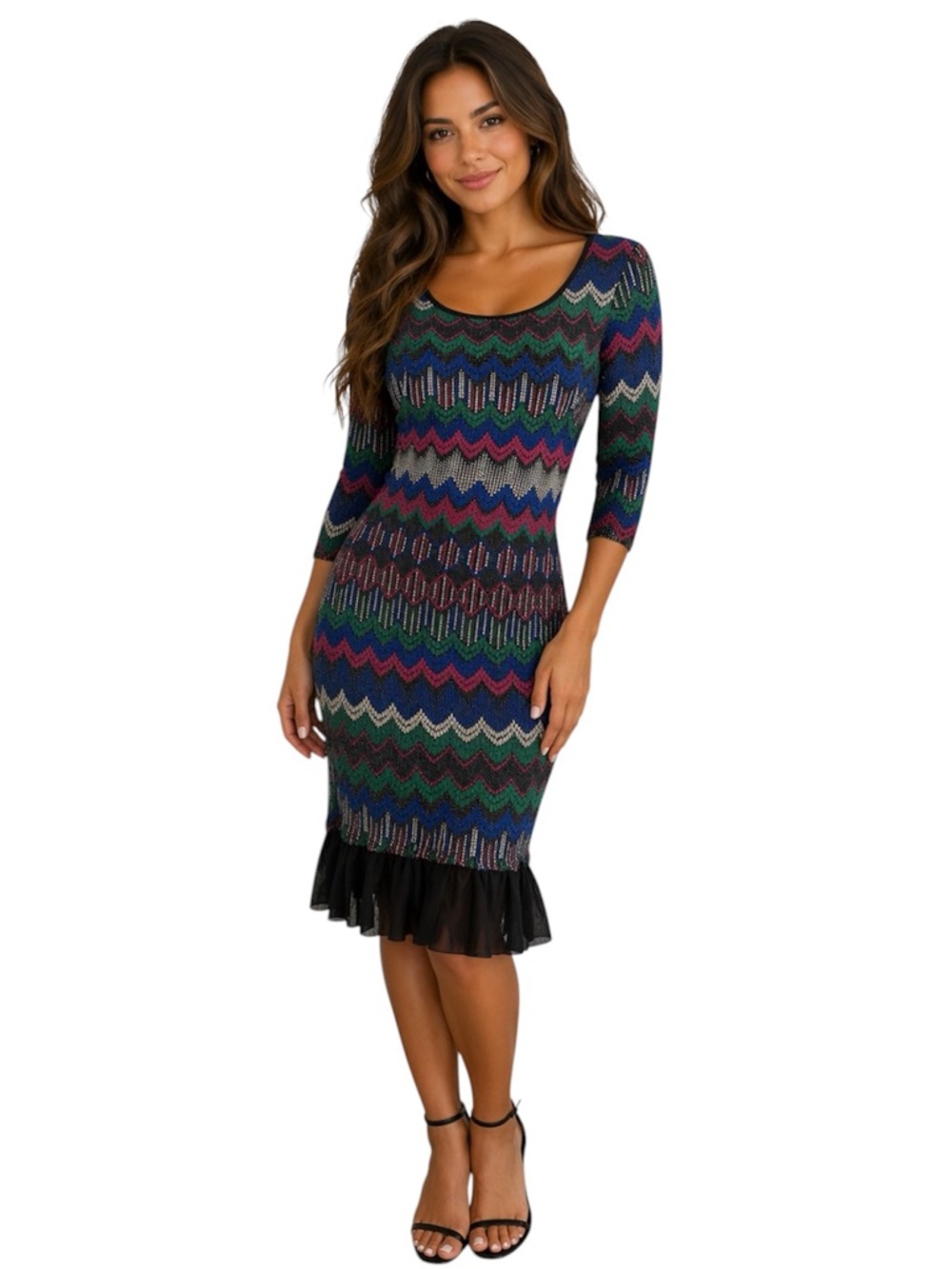 David Tutera Missoni-Style Chevron Knit Dress Keyhole Back